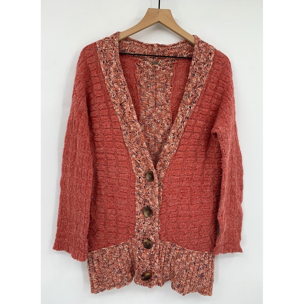 Free People Sweater Womens Small Textured Knit Button Wool Alpaca Boho
